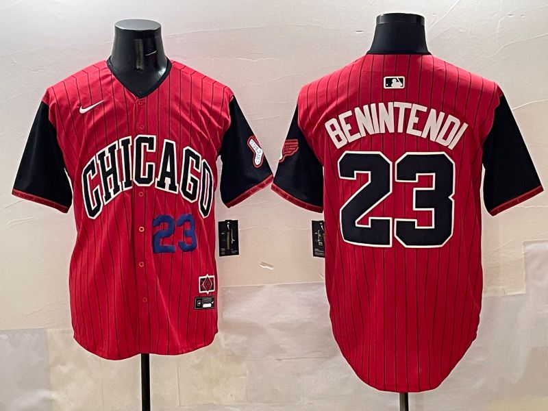 Men Chicago White Sox #23 Benintendi Red Stripe Joint Name 2025 Nike MLB Jersey style 2->chicago white sox->MLB Jersey